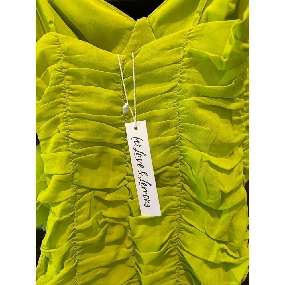 NWT For Love & Lemons Lorlai Green Ruched Bodycon Mini Dress Size Small - Picture 8 of 9